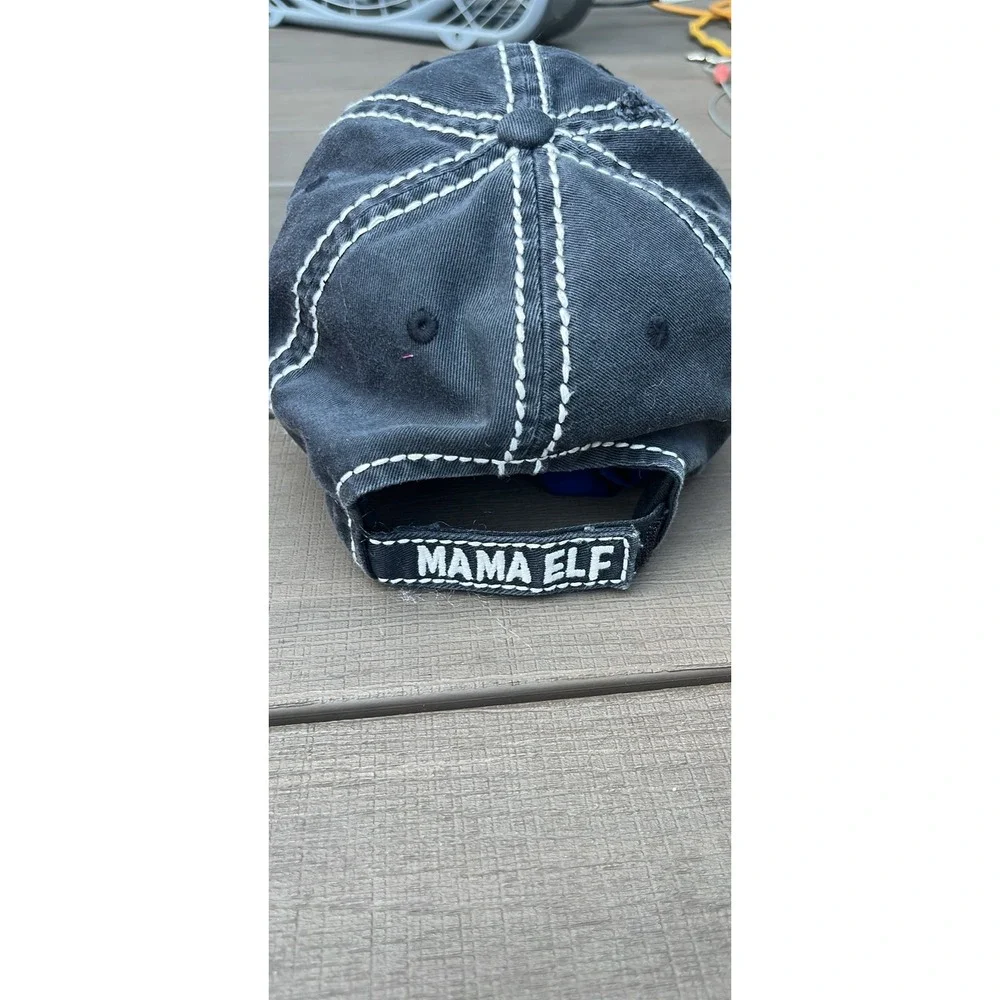 Mama Elf Christmas Baseball Cap Distressed Gray Buffalo Plaid Holiday Hat